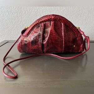 Vintage ETIENNE AIGNER Genuine Snake Skin Shiny Burgundy Wine Crossbody / Pouch